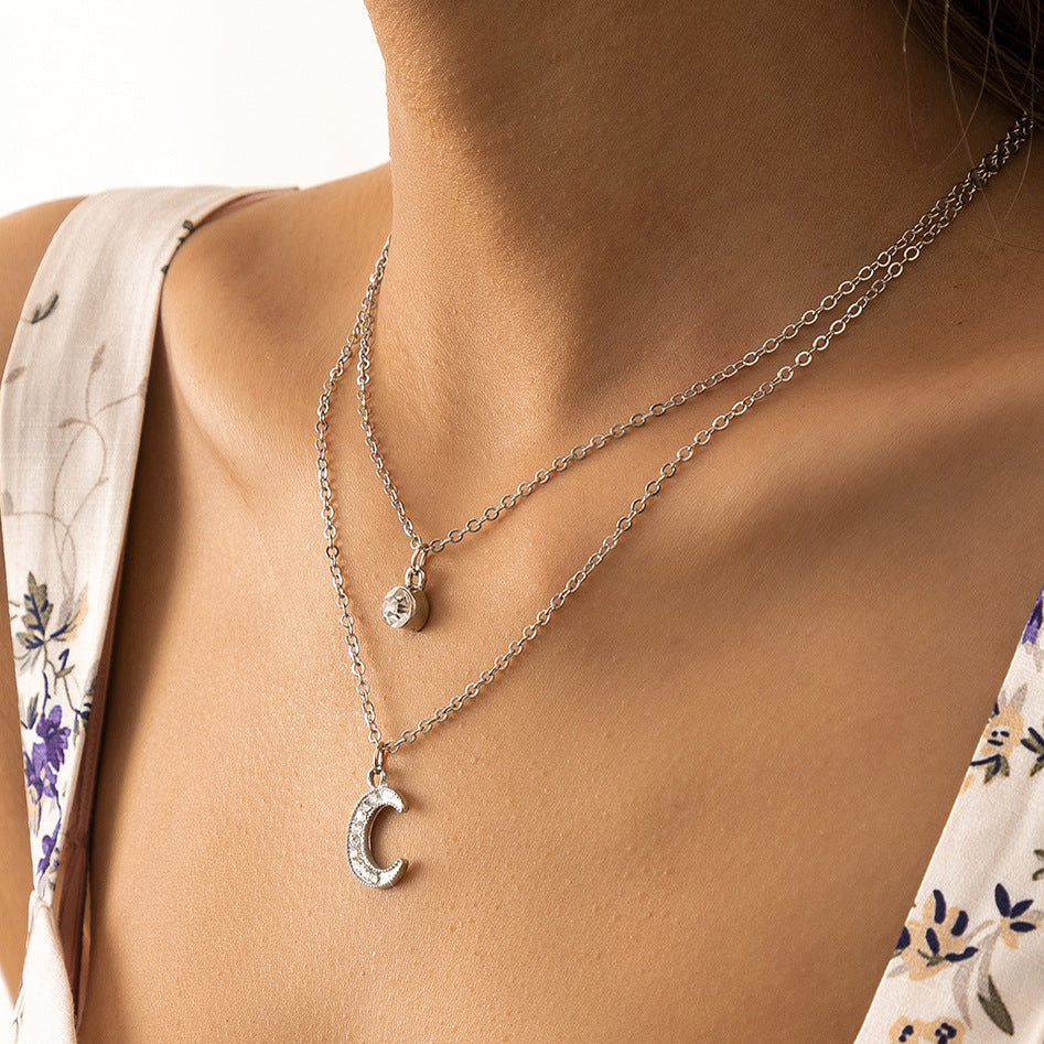 Planderful Collarbone Necklace With Rhinestone Tassel And Personalized Crescent Double Layer For Women