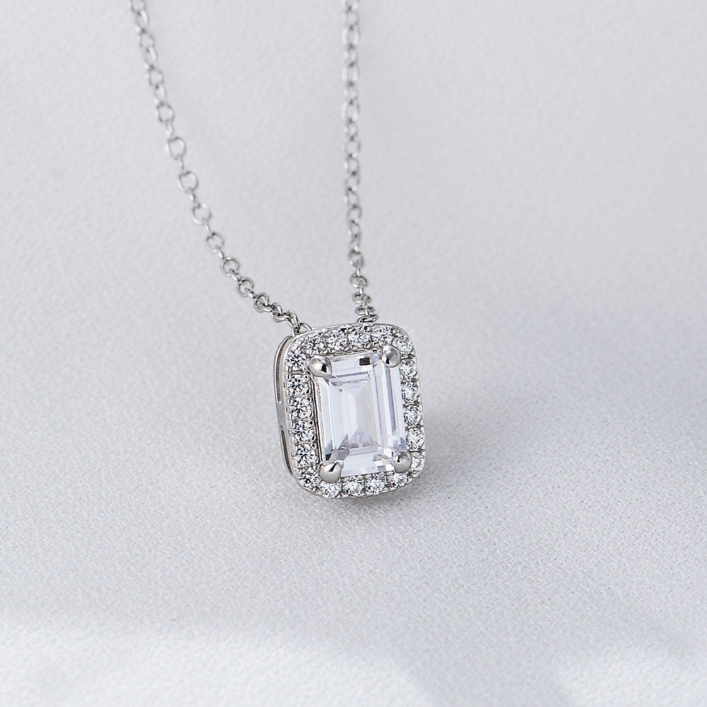 Zircon Sterling Silver Necklace Square Decoration Retro