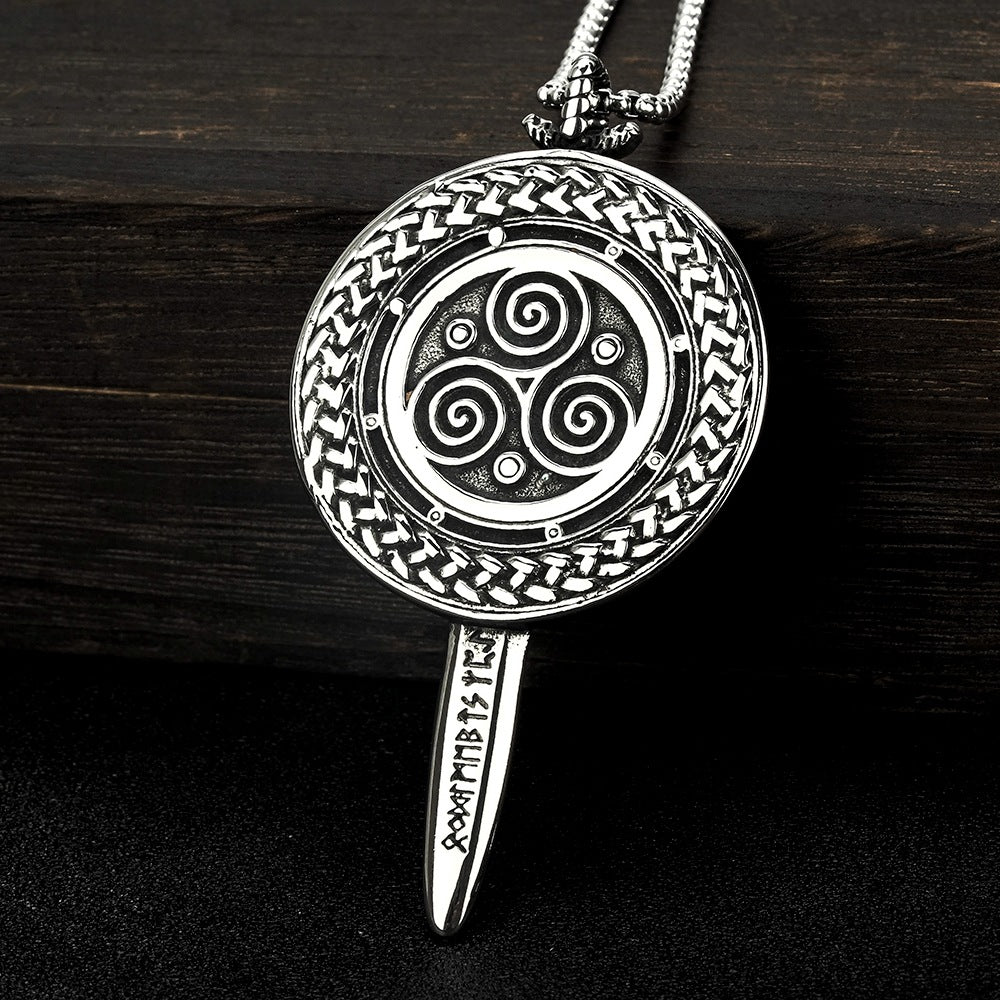European and American Jewelry Wholesale Titanium Steel Pendant Men's Stainless Steel Necklace Retro Viking Shield Sword