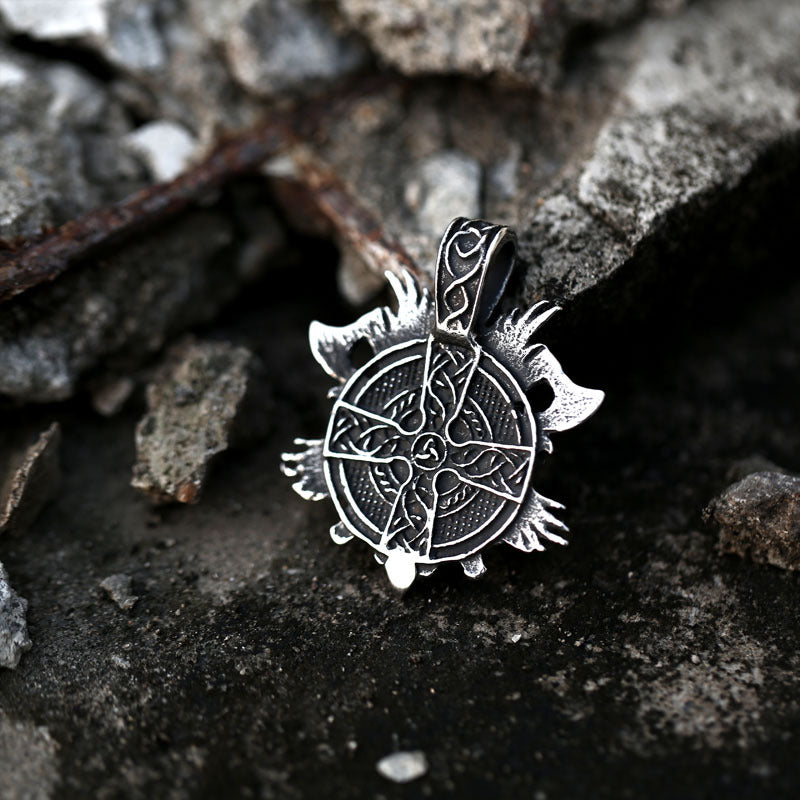 Viking Odin-Inspired Double Axe Pendant for Men - European and American Pirates Design in Titanium Steel and Stainless Steel