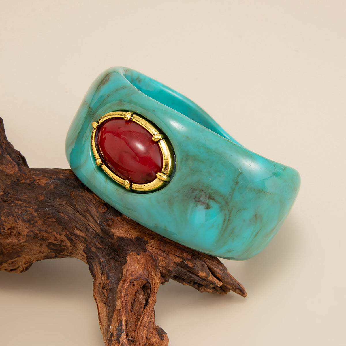 Planderful Bohemian Turquoise Resin Wide Bracelet Microinlaid Irregular Inlay Vienna Verve Statement Jewelry For Women