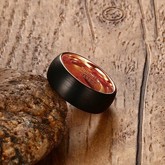 Popular Jewelry Wholesale in Europe and America 8MM Tungsten Steel Ring Black Rose Gold Factory Wholesale for Men