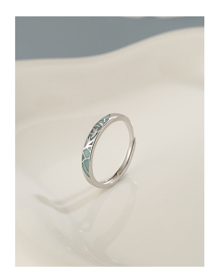 Planderful 925 Sterling Silver Ring Featuring Enamel Porcelain Orchid Blue White Chinese Style For Women