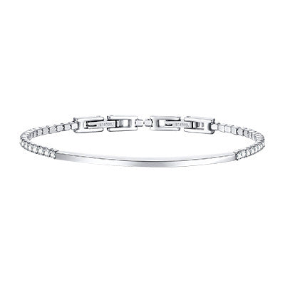 Stainless Steel White Zircon Chain Curved Bar Bracelet Women's Steel Color