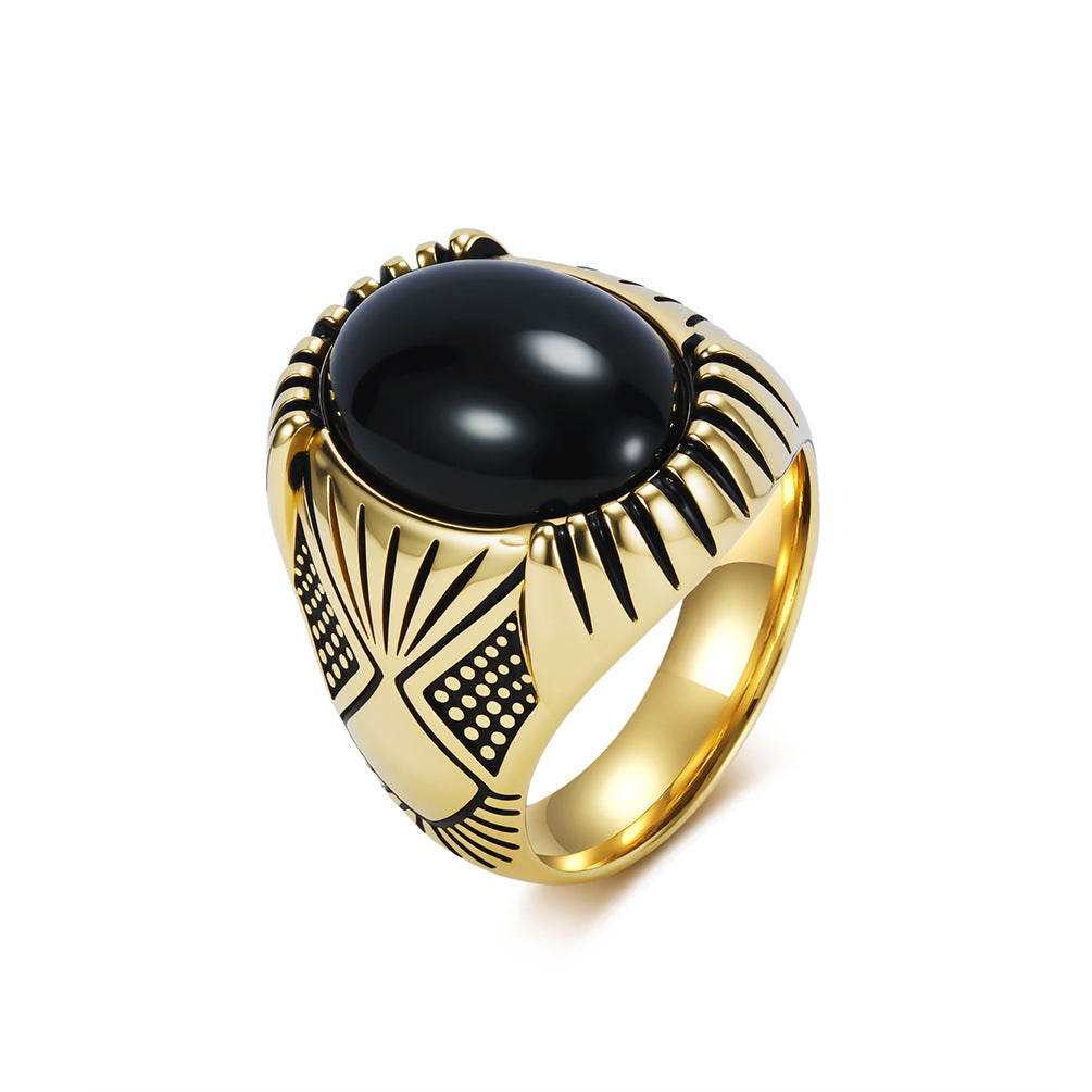 Stainless Steel Gemstone Vintage Black Punk Ring