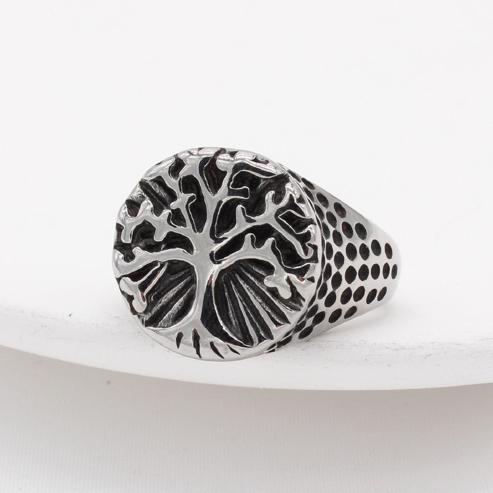 European American Retro Life Tree Titanium Steel Men's Rings