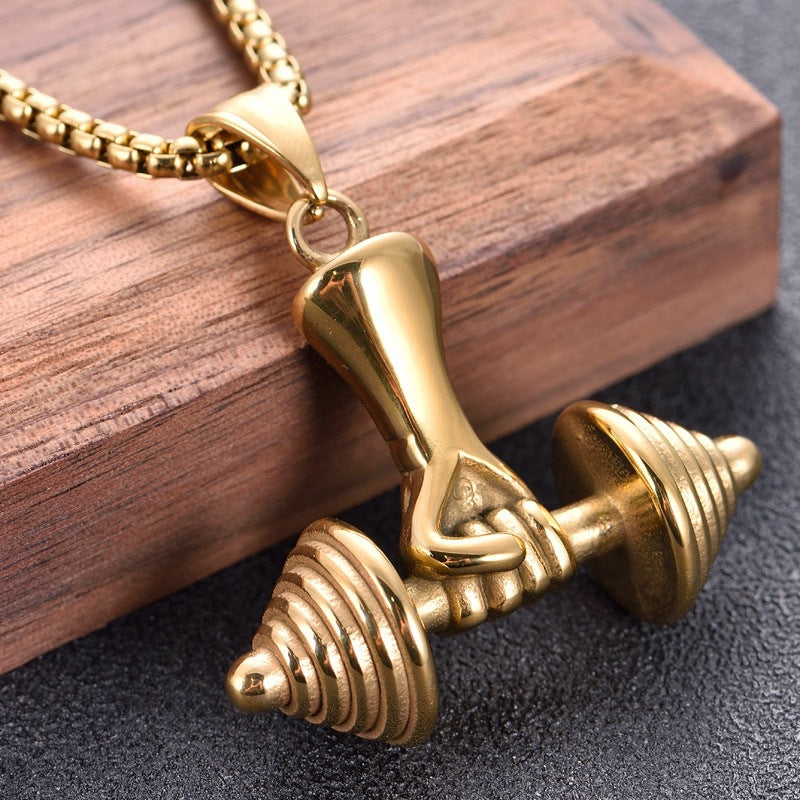 Planderful Everyday Genie Dumbbell Pendant Necklace Personalized Titanium Steel For Men Fitness Lovers