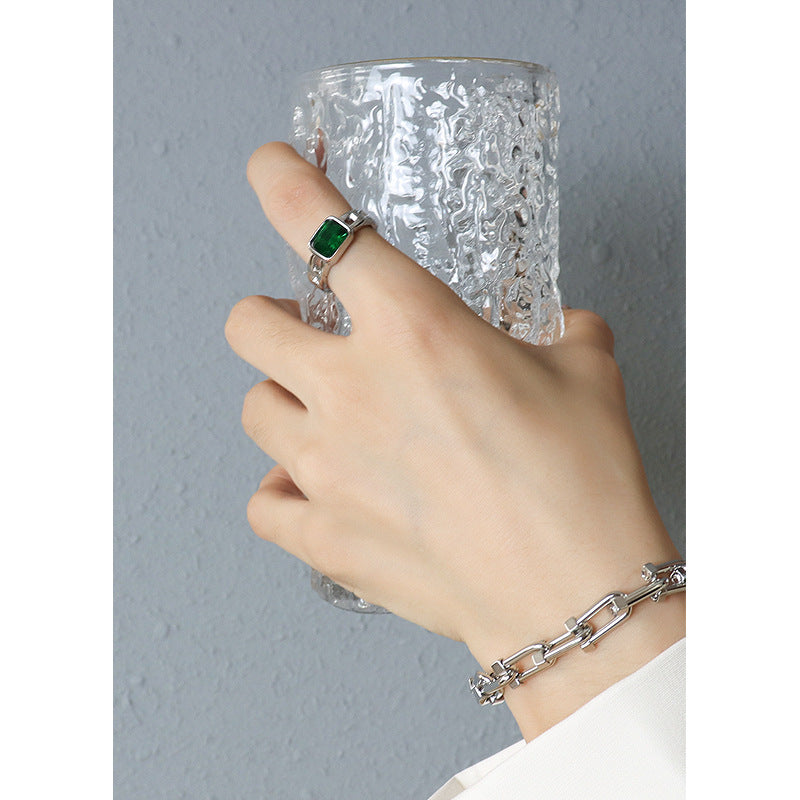 Modern Black Square Zircon Cut Open Ring - Women's Titanium Steel Plated 18K Gold Jewelry