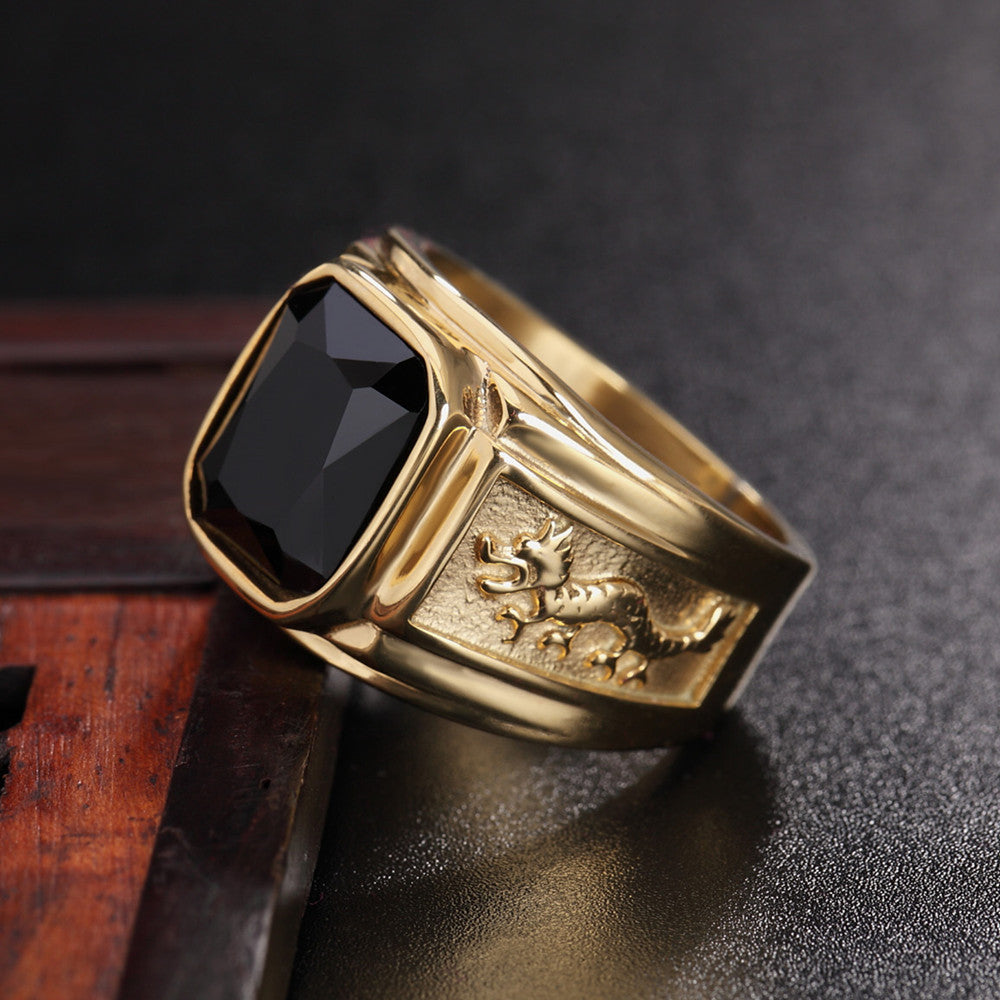 Personalized Retro Double Dragon Zircon Ring Titanium Steel Unisex Protection For Men Women Planderful