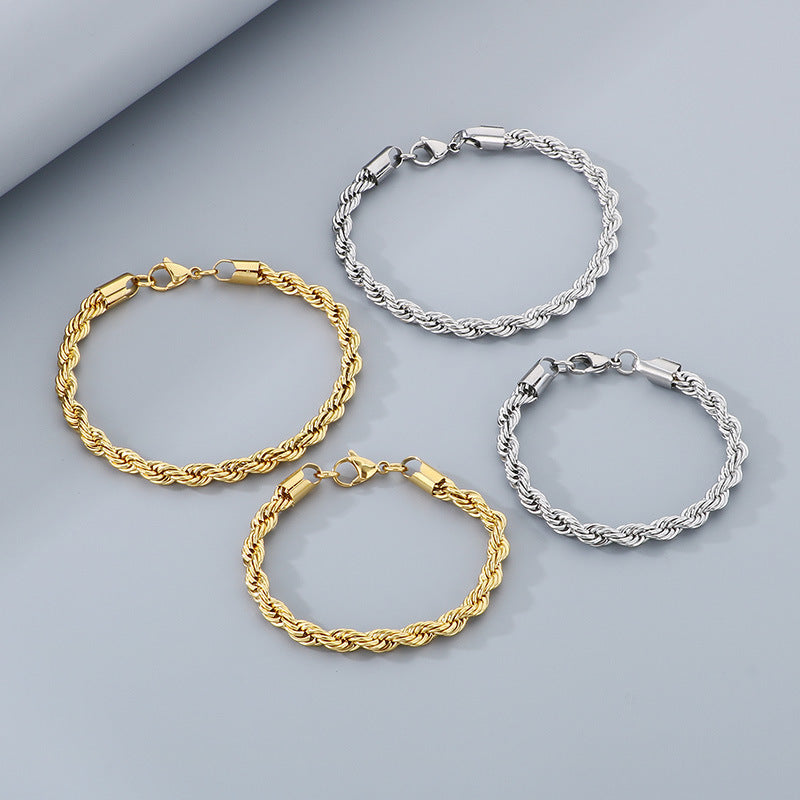 Planderful Jewelry Gold Twist Chain Bracelet In Titanium Steel Water Ripple Finish