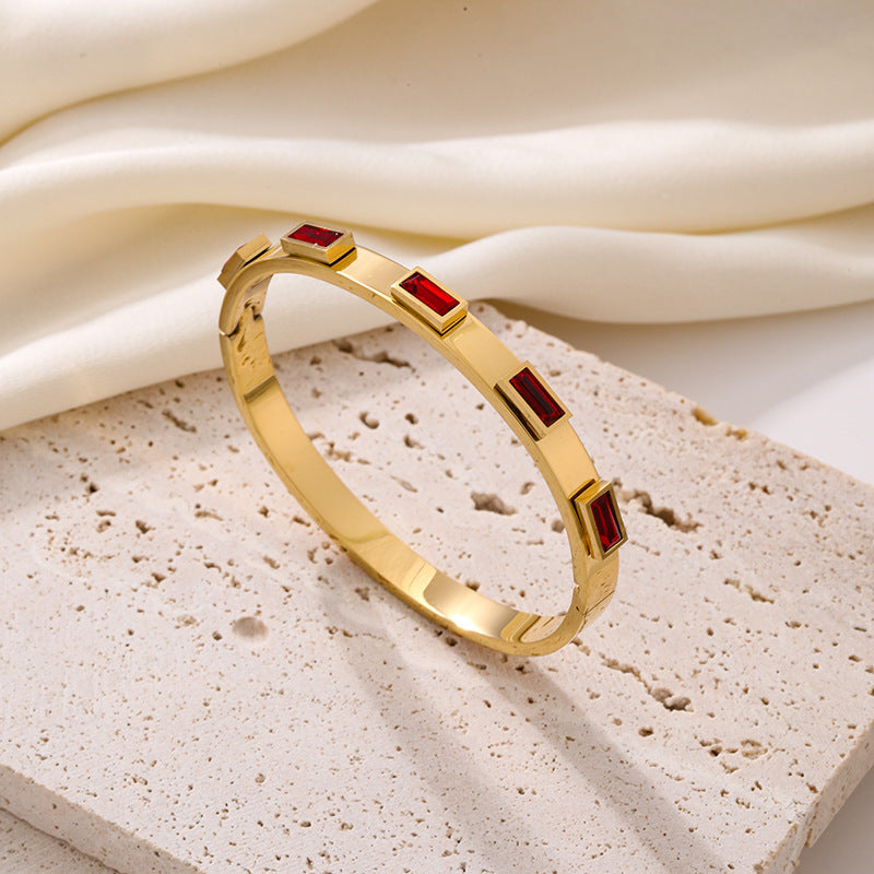 Planderful Jewelry Emerald Square Stainless Steel Bracelet With Zircon For Women