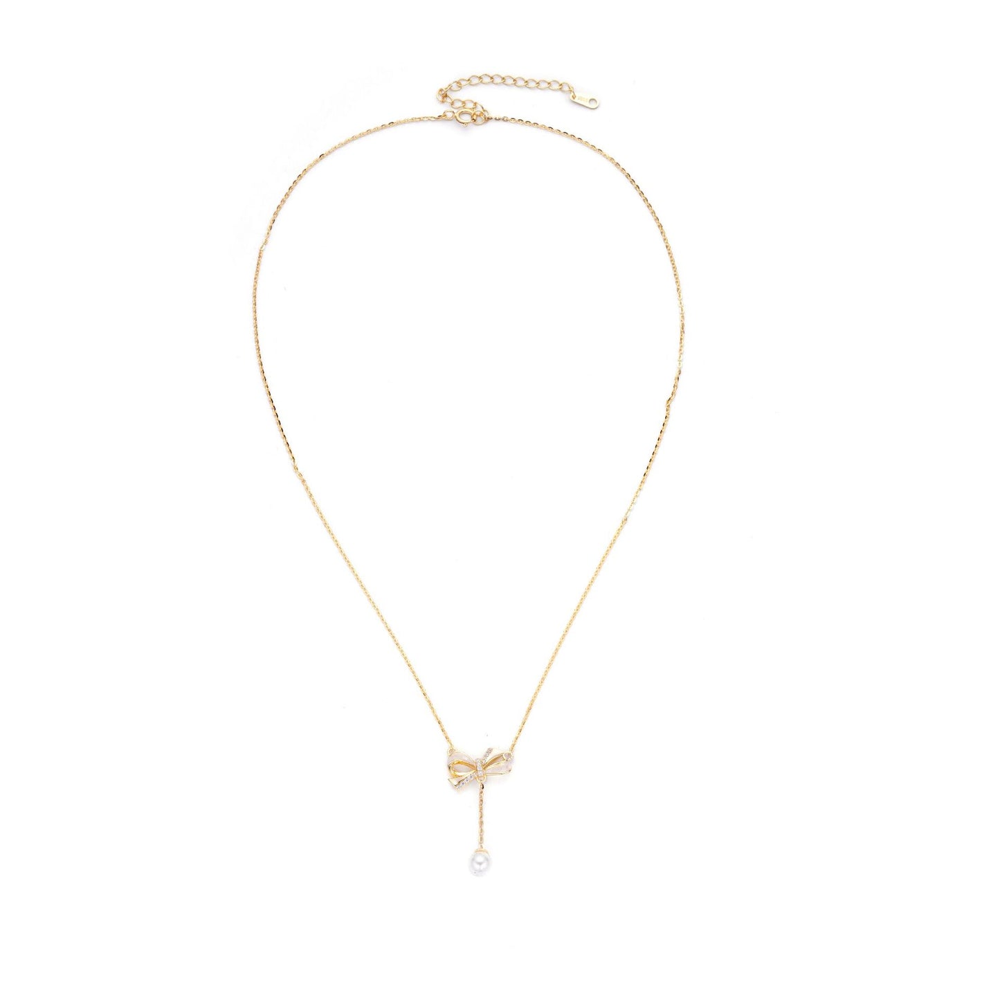 Korean INS Style 925 Silver Bow Pearl Tassel Necklace Women's Wholesale