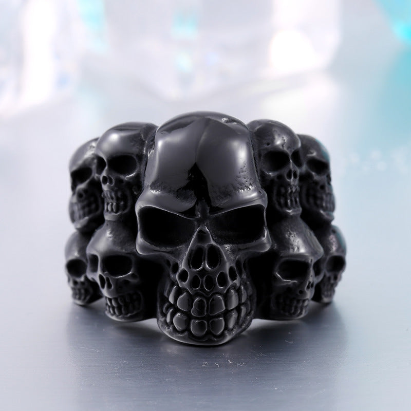 Punk-Inspired Men's Titanium Steel Skull Ring - Retro Wholesale Jewelry for Him
