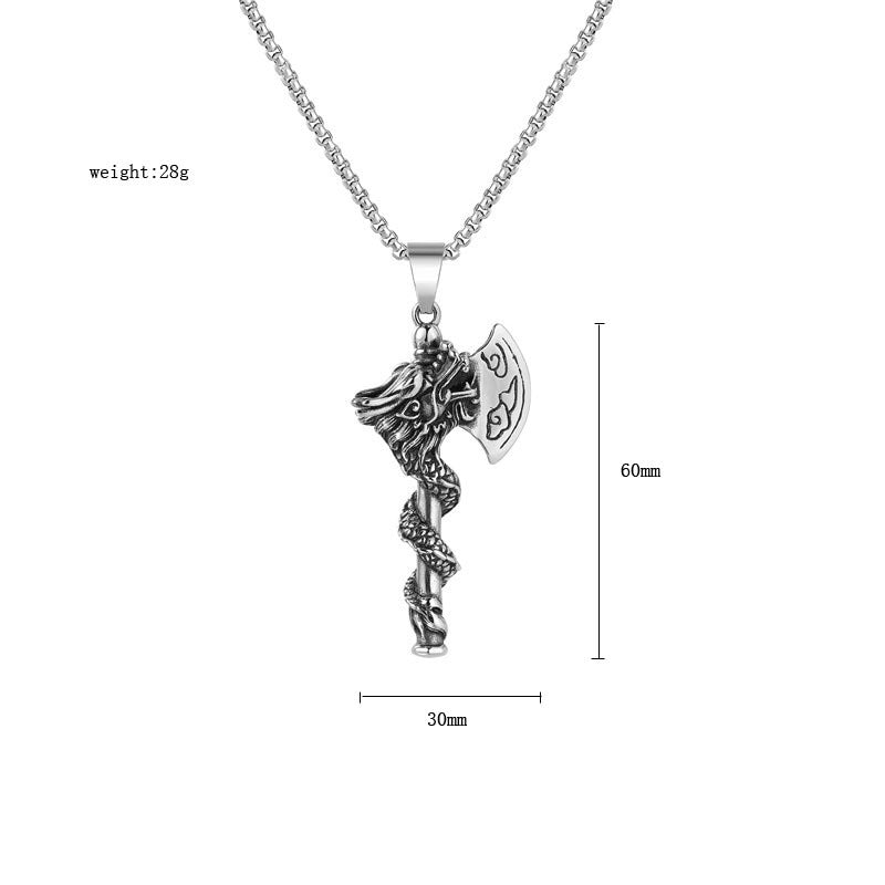 Planderful Nordic Dragon Axe Stainless Steel Necklace For Men And Women Hip Hop Style Protection Pendant