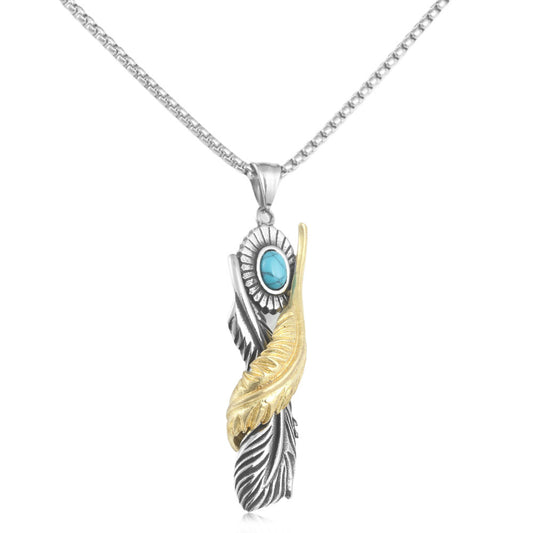 European And American Stainless Steel Animal Feather Pendant