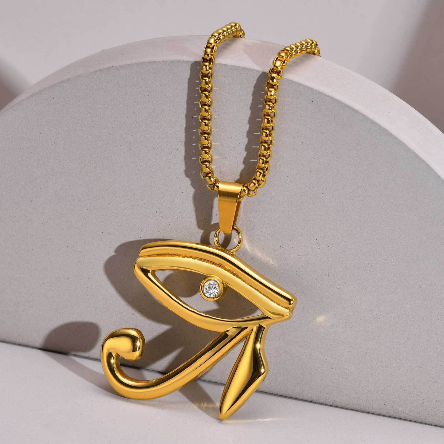 European and American Stainless Steel Zircon Eye of Horus Pendant Black Men's Necklace Jewelry for Men