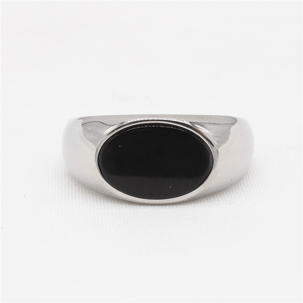 Planderful Titanium Steel Ring Unisex Oval Stone Elegant Everyday Genie Collection For Men And Women