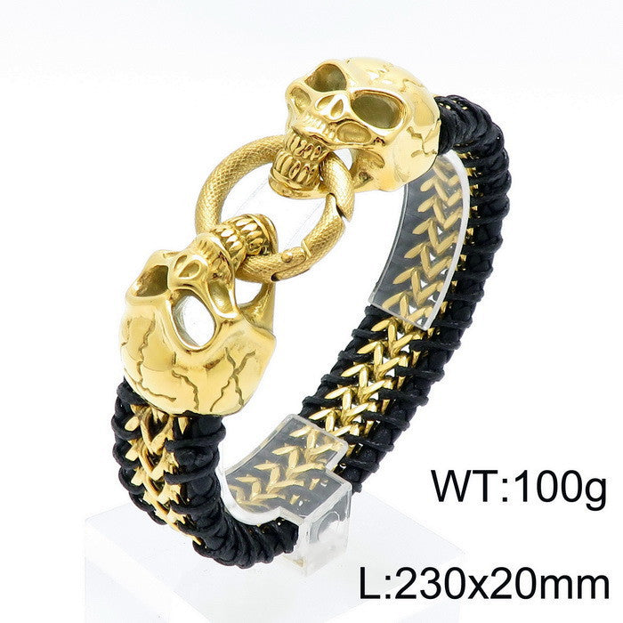 Planderful Double Wolf Head Lion Head Bracelet Men Titanium
