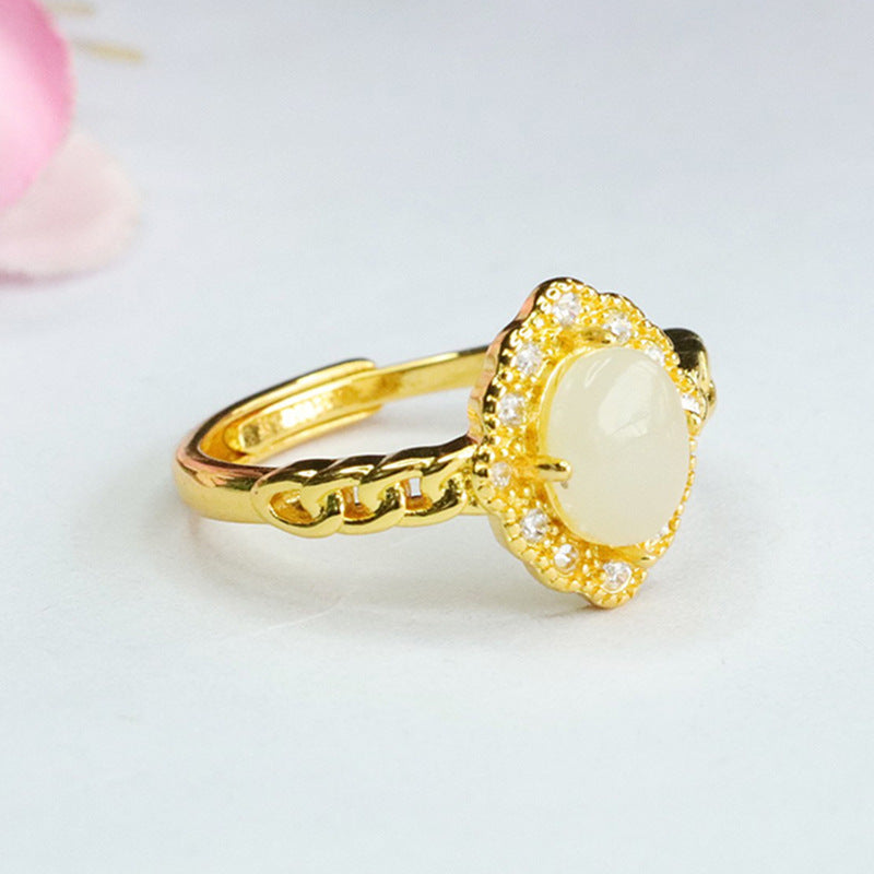 Hetian Jade Diamond-Shape Chain Ring