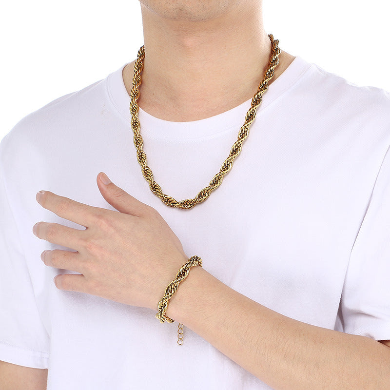 Twisted Rope Bracelet And Necklace Set Stainless Steel Men