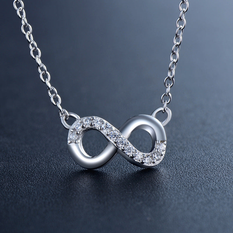 Simple Infinite Love Symbol Sterling Silver Necklace Set - Japanese and Korean Fashion Couple Cross Chain Jewelry