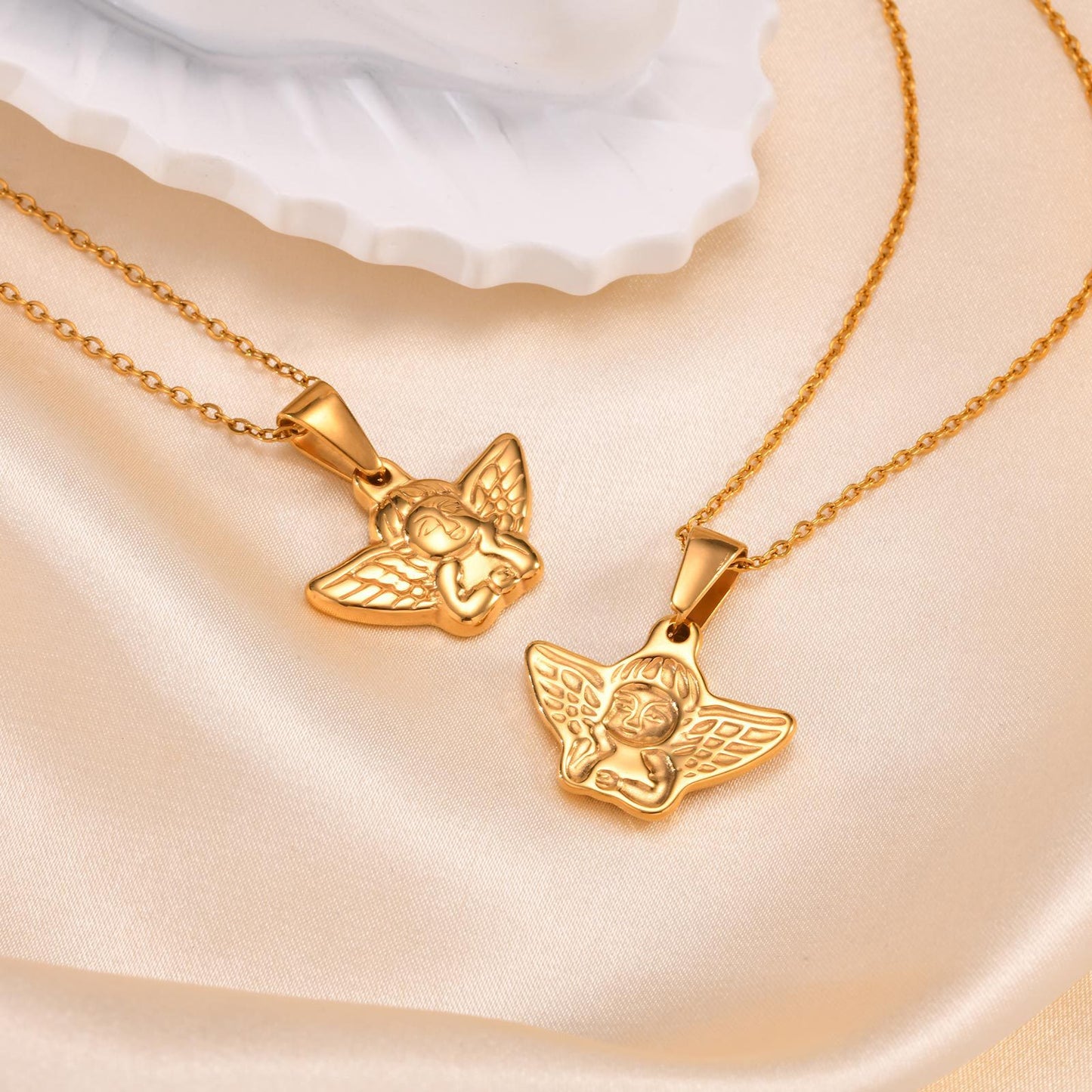 Jewelry Stainless Steel Cross Geometric Angel Pendant Gold Necklace Ladies