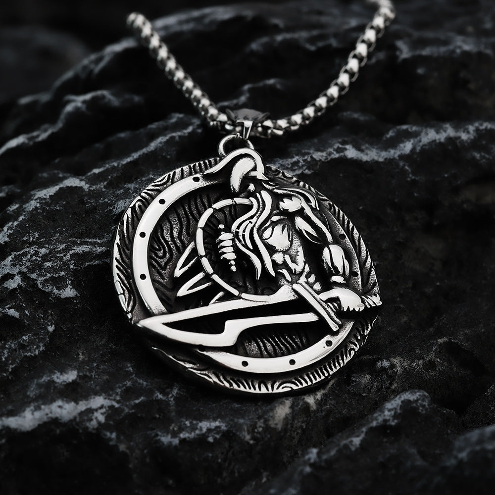 Retro Stainless Steel Men's Viking Warrior Pendant Necklace