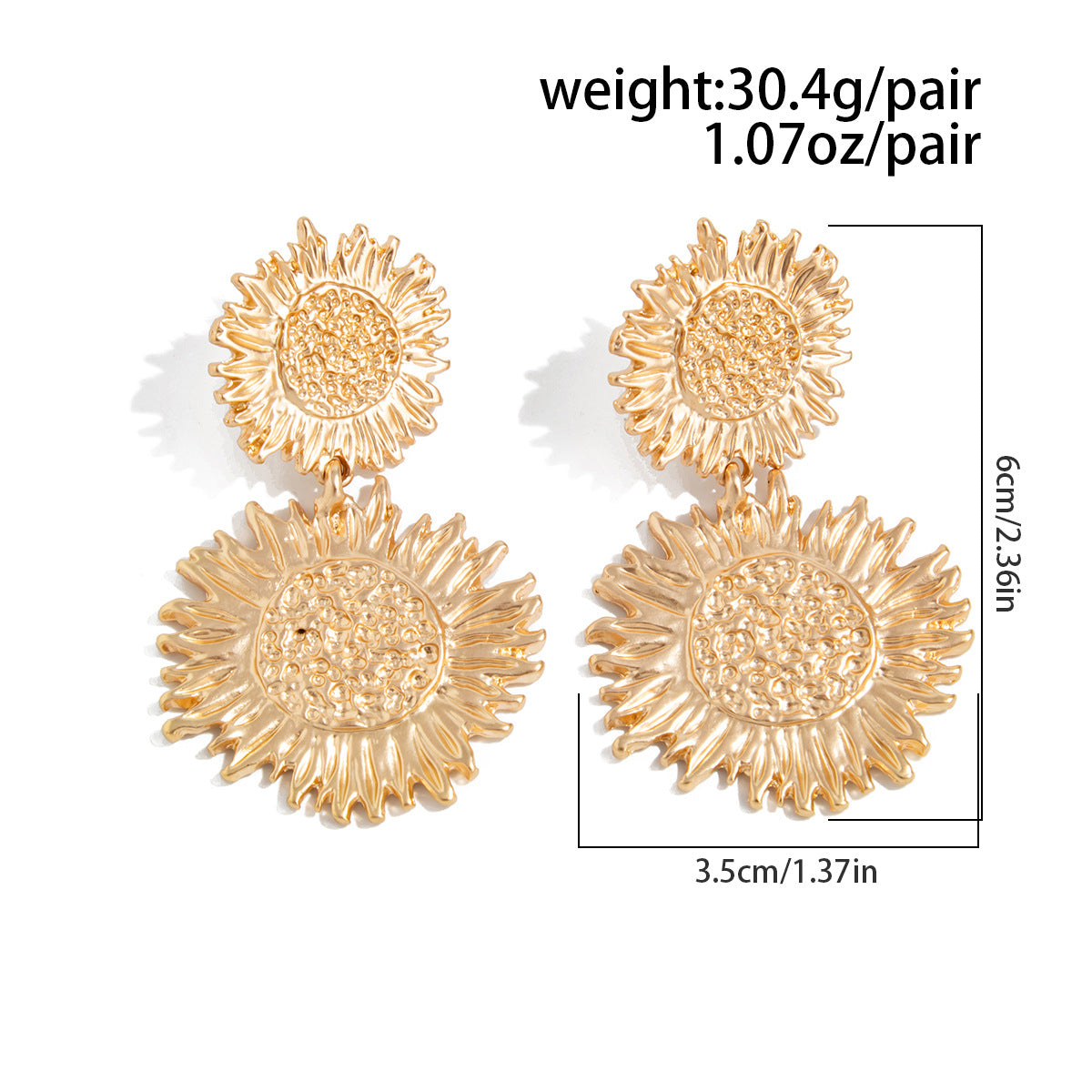 Planderful Vienna Verve Three Dimensional Sunflower Pendant Stud Earrings For Women Statement Retro Liquid Style