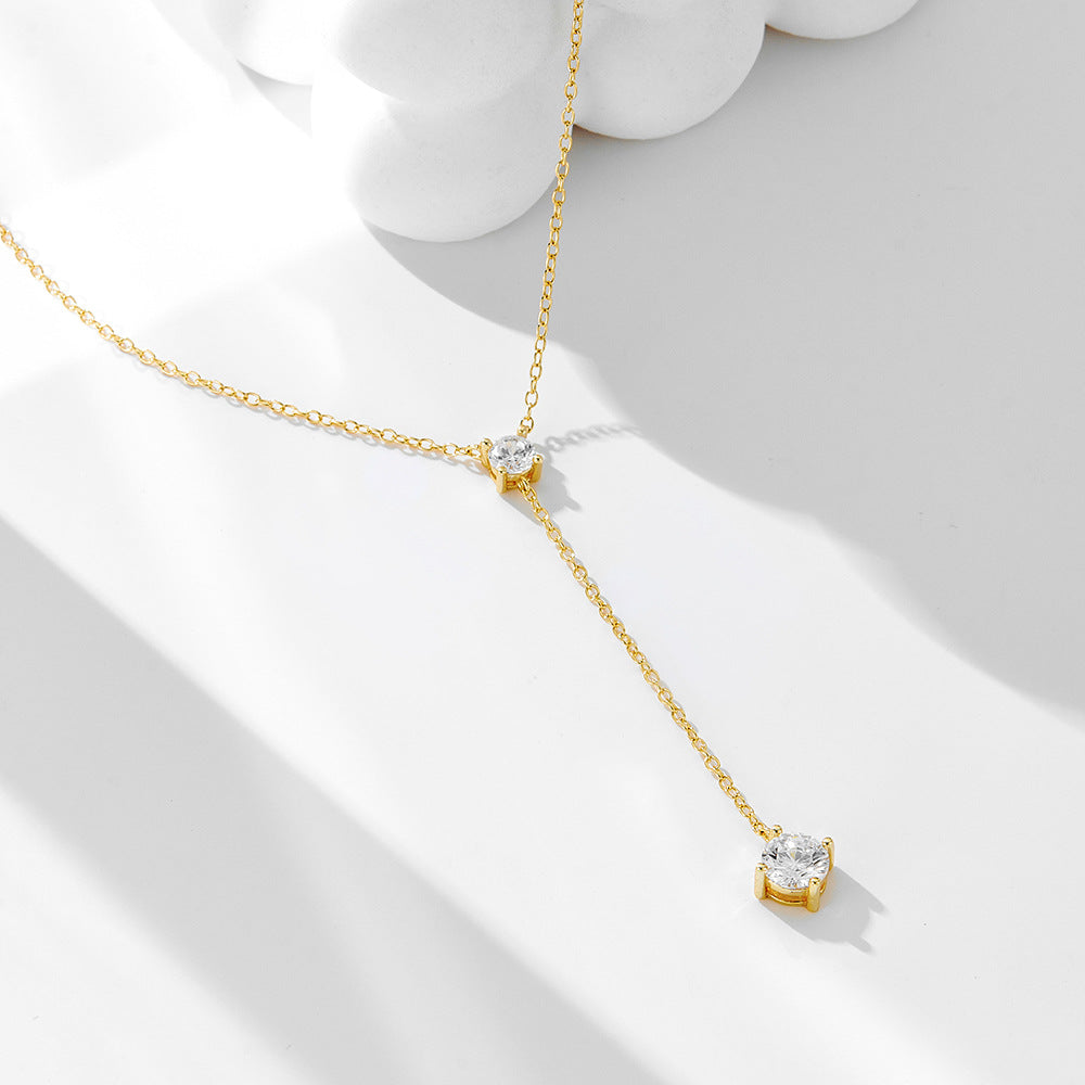 S925 Sterling Silver Y-Shaped Fringed Collarbone Necklace 'S Zircon Wear Sweater Chain