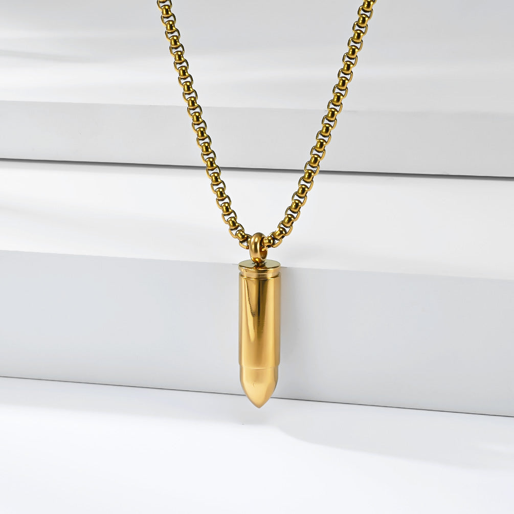 Planderful Bullet Pendant Storage Necklace Titanium Steel For Men And Women Hip Hop Streetwear Jewelry