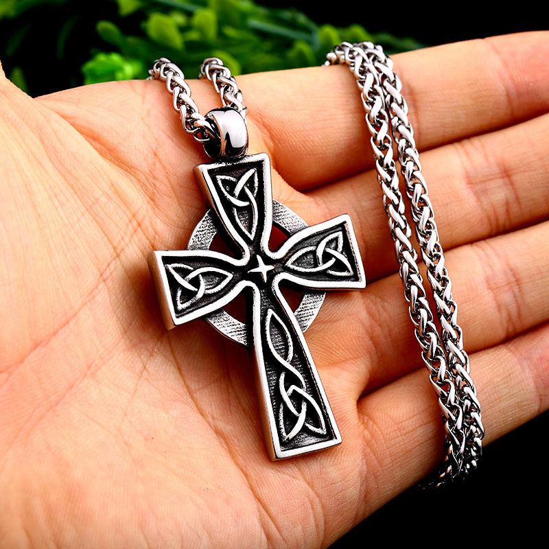Celtic-Inspired Stainless Steel Cross Pendant for Men - Retro European and American Trade Jewelry
