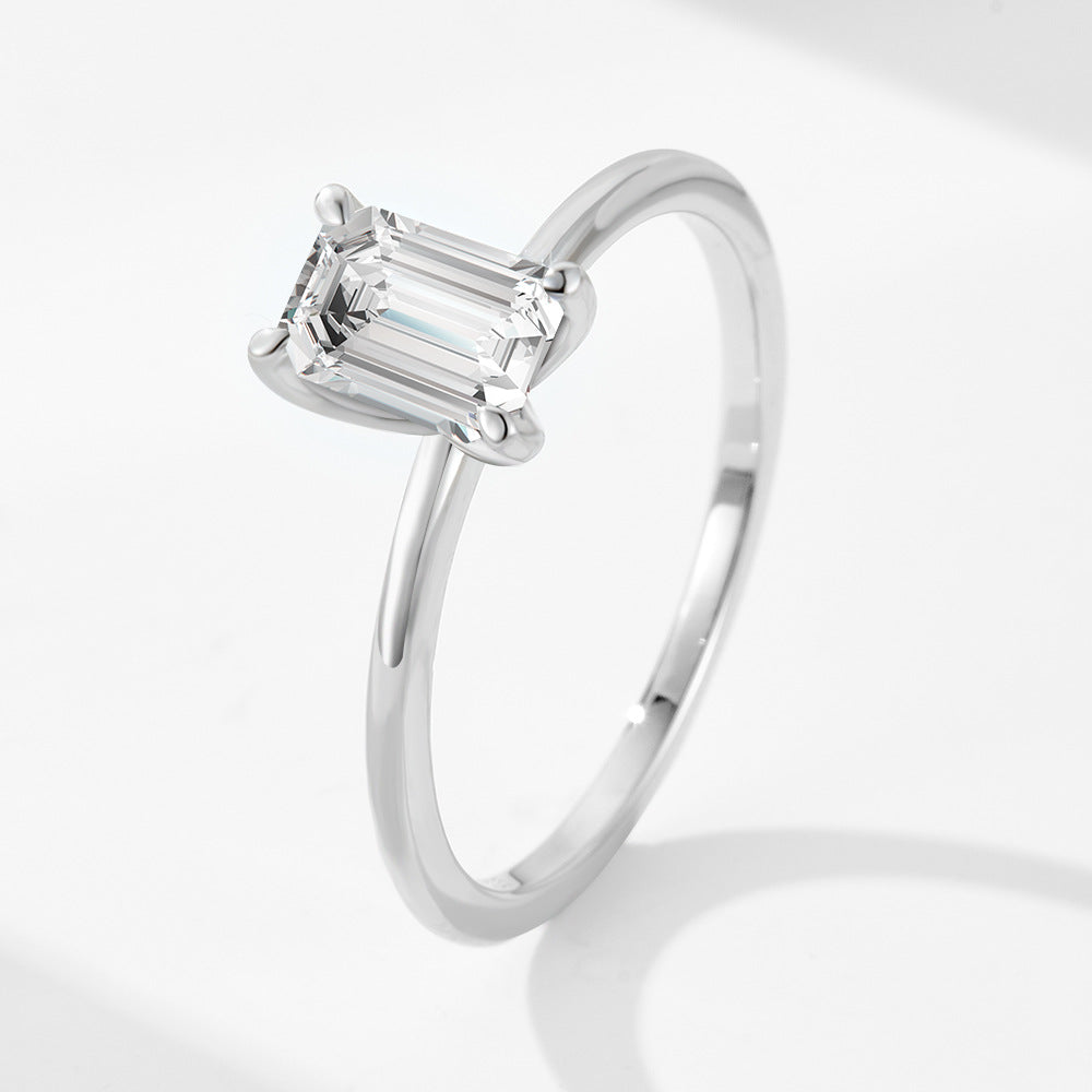 1 Carat D Color Rectangular Diamond Sterling Silver Ring