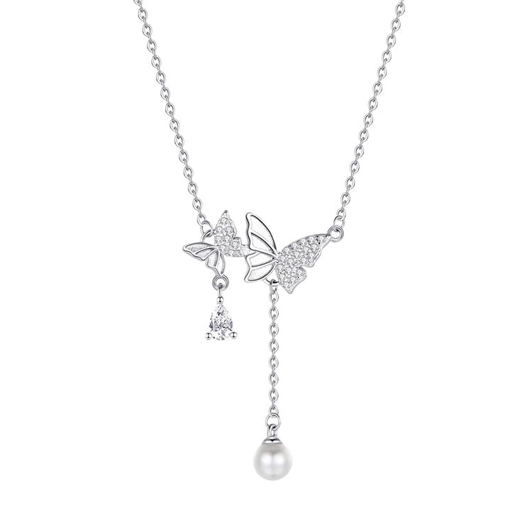 Sterling Silver Butterfly Necklace By Planderful Exquisite Light Luxury Zircon Collarbone Gift For Girlfriends