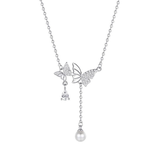 Sterling Silver Butterfly Necklace By Planderful Exquisite Light Luxury Zircon Collarbone Gift For Girlfriends