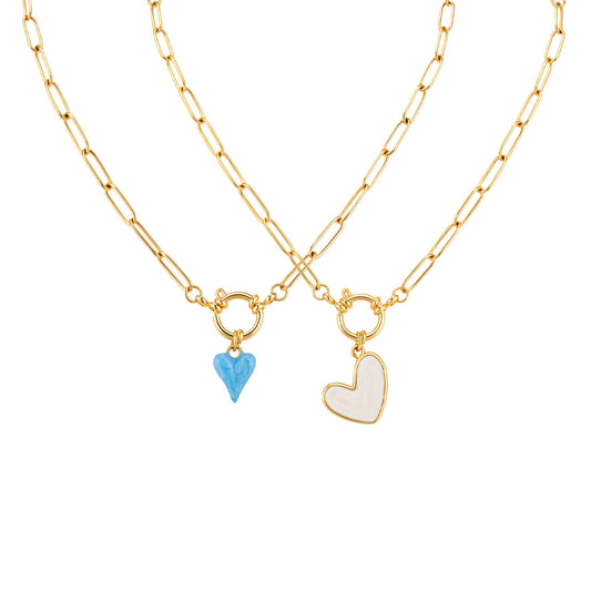Stainless Steel Blue Heart-Shaped Small Square Chain Bubble Buckle Commuter Holiday Wear Necklace