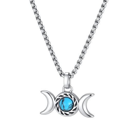 Double Moon Mysterious Wind Stainless Steel Necklace for Men