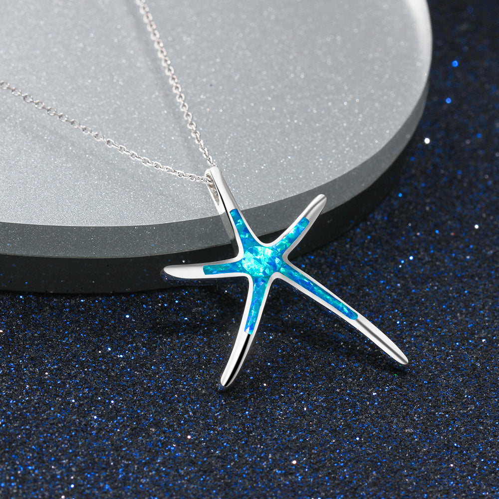 Planderful Jewelry Opal Starfish Necklace Sterling Silver