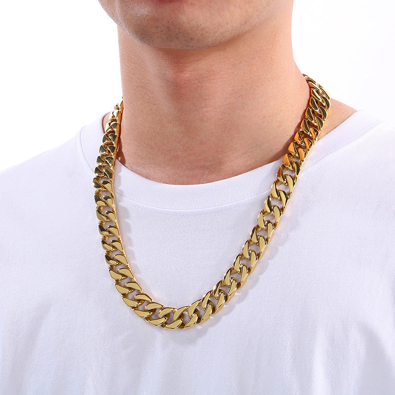 Planderful 15mm Titanium Cuban Chain Necklace For Men