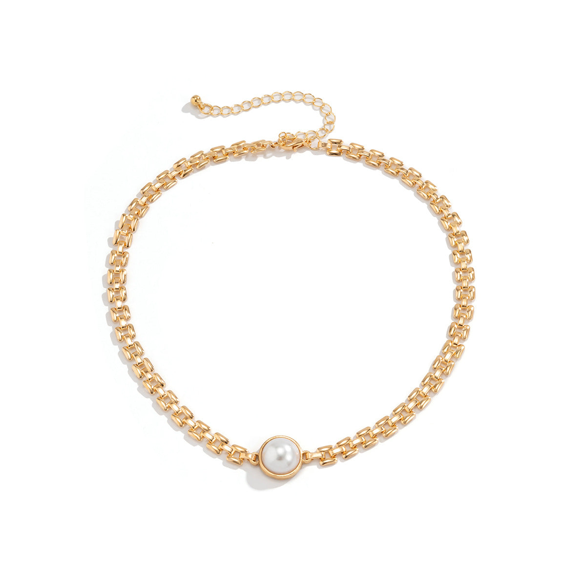 Europe and The United States Creative Hollow Square Necklace with Imitation Pearl Watch Chain for Women