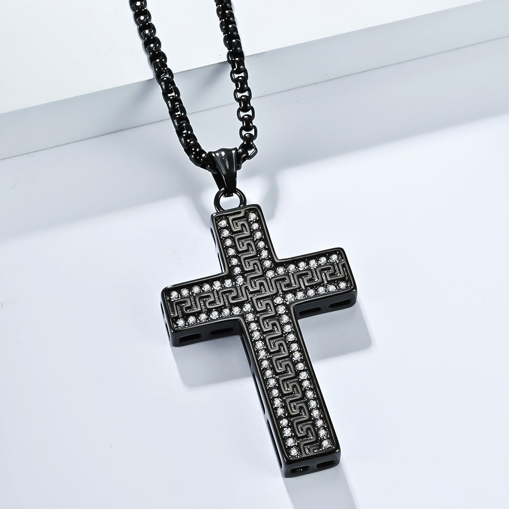 Titanium Steel Cross Necklace For Men By Planderful Featuring Zircon Great Wall Pattern Hip Hop Style