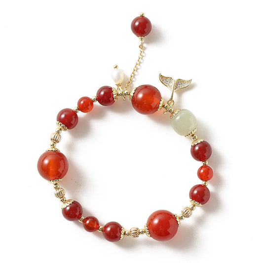 Chinese Style Red Agate and Sterling Silver Bracelet