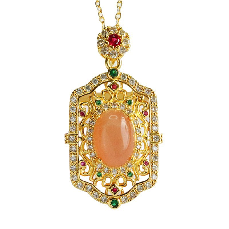 Orange Moonstone Zircon Openwork Pendant — No Chain