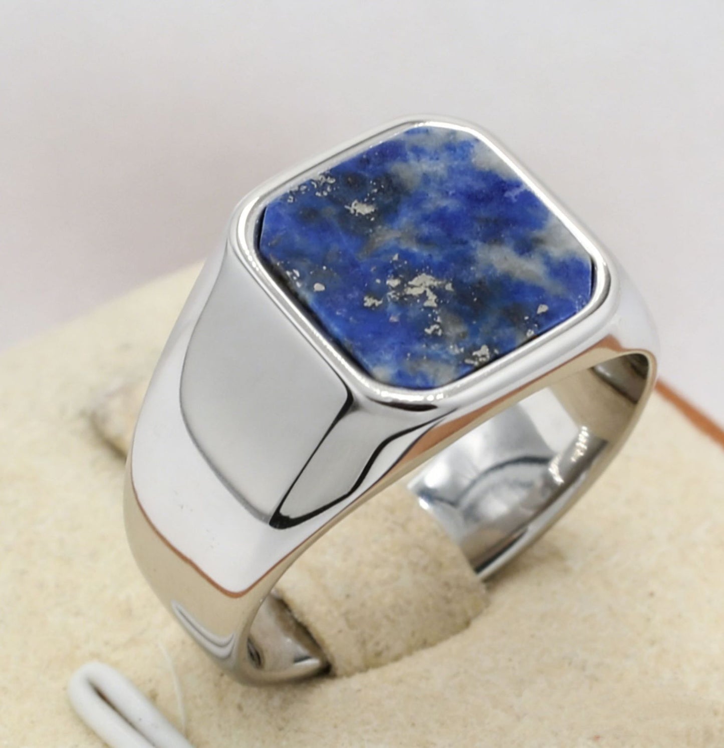 Unisex Square Gemstone Titanium Steel Ring Planderful Everyday Genie Protection Statement