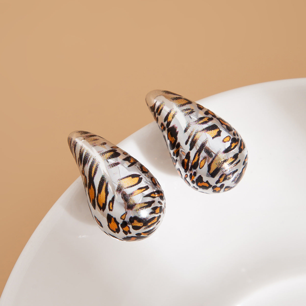 Planderful Resin Geometric Earrings C Shaped With Leopard Print Water Drop For Women Bold Chic Statement