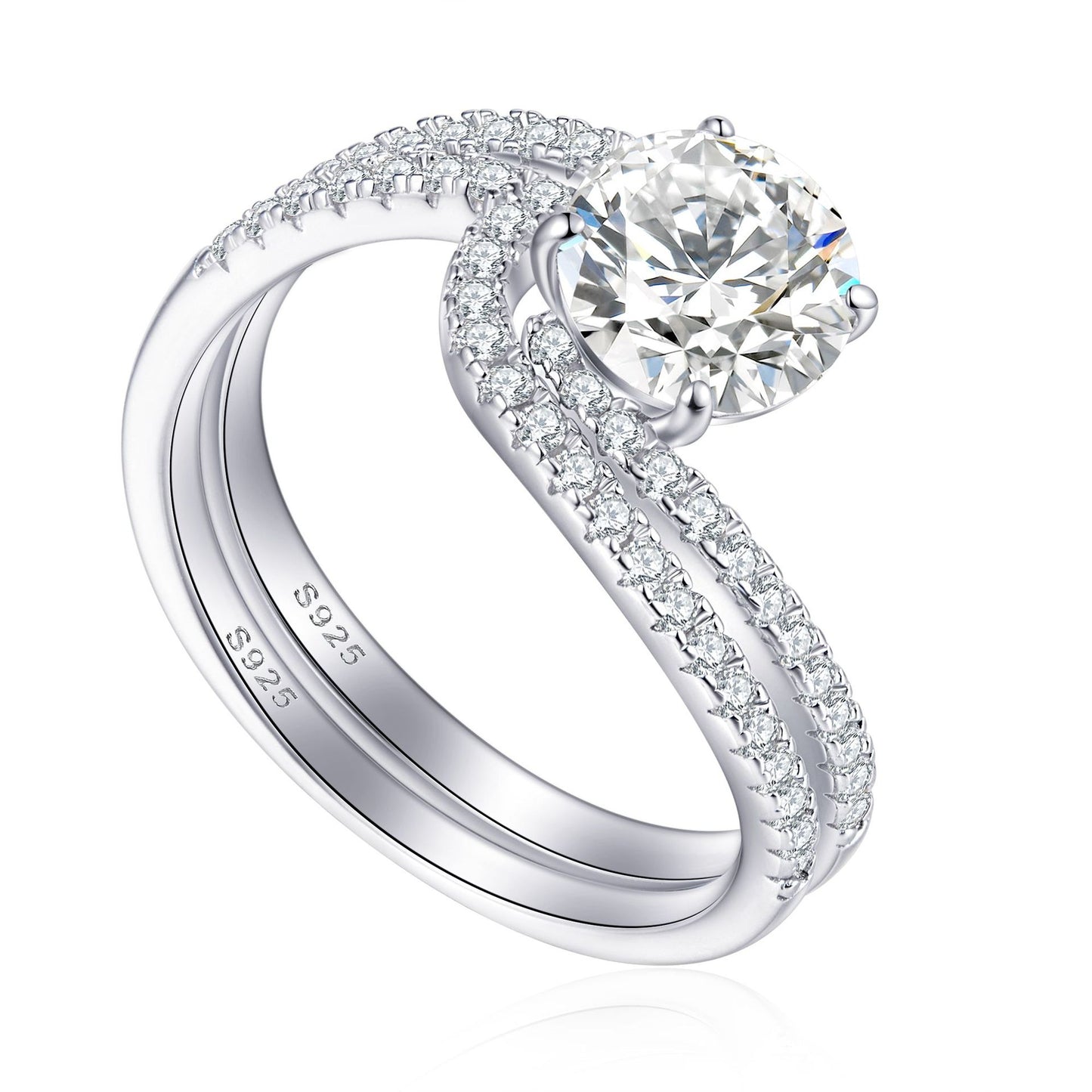 Planderful Sterling Silver Zircon Ring Set 7x7mm European American Style Elegant Gift for Her