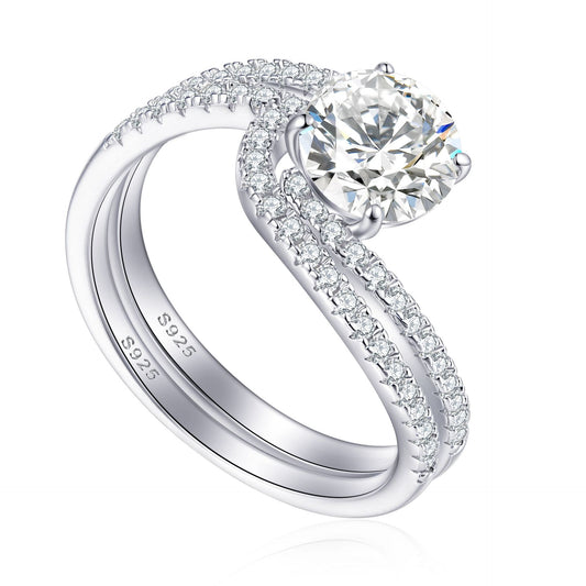 Planderful Sterling Silver Zircon Ring Set 7x7mm European American Style Elegant Gift for Her