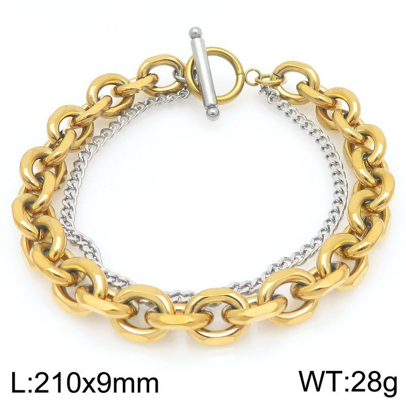 Planderful Mens Titanium Steel O Chain Layered Bracelet