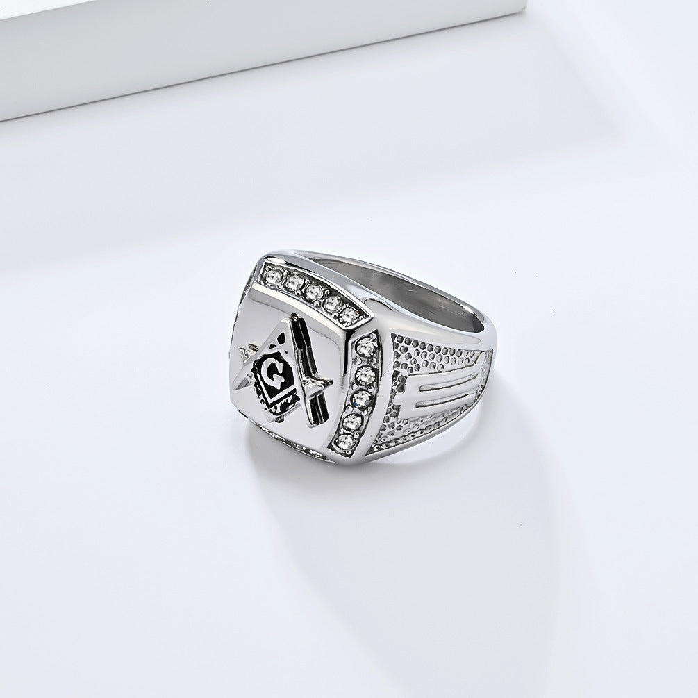 Planderful Masonic Titanium Steel Ring For Men Vintage Hip Hop Fraternity Style Durable Everyday Accessory