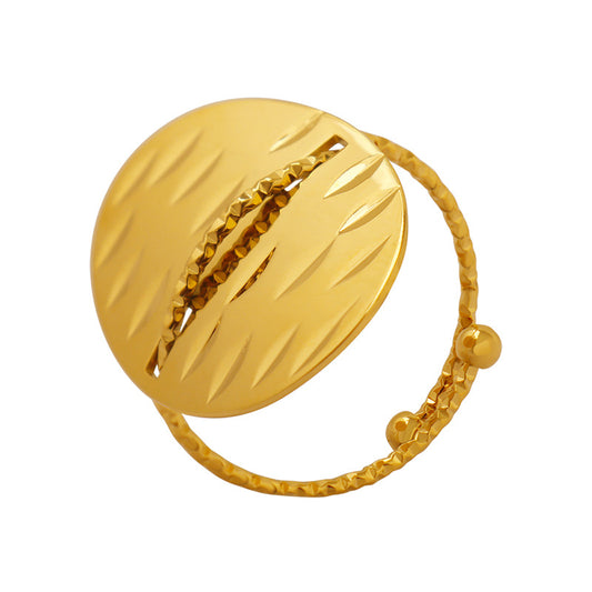 Korean Inspired Geometric Titanium Steel Oval Ring - Adjustable Neutral Style Jewelry for Women