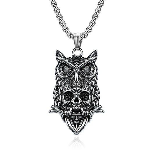 Cross-Border E-Commerce Punk Style Jewelry Titanium Steel Owl Skull Necklace